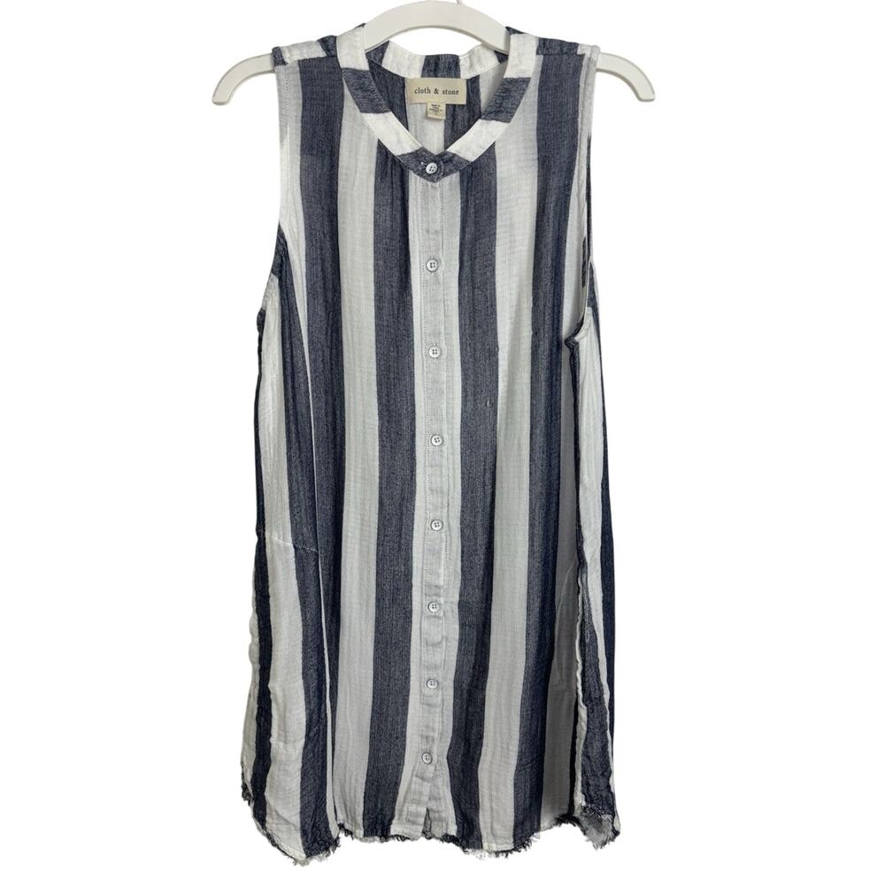Anthropologie Cloth & Stone Striped Sleeveless Top Pockets L Indie Sleaze Tencel